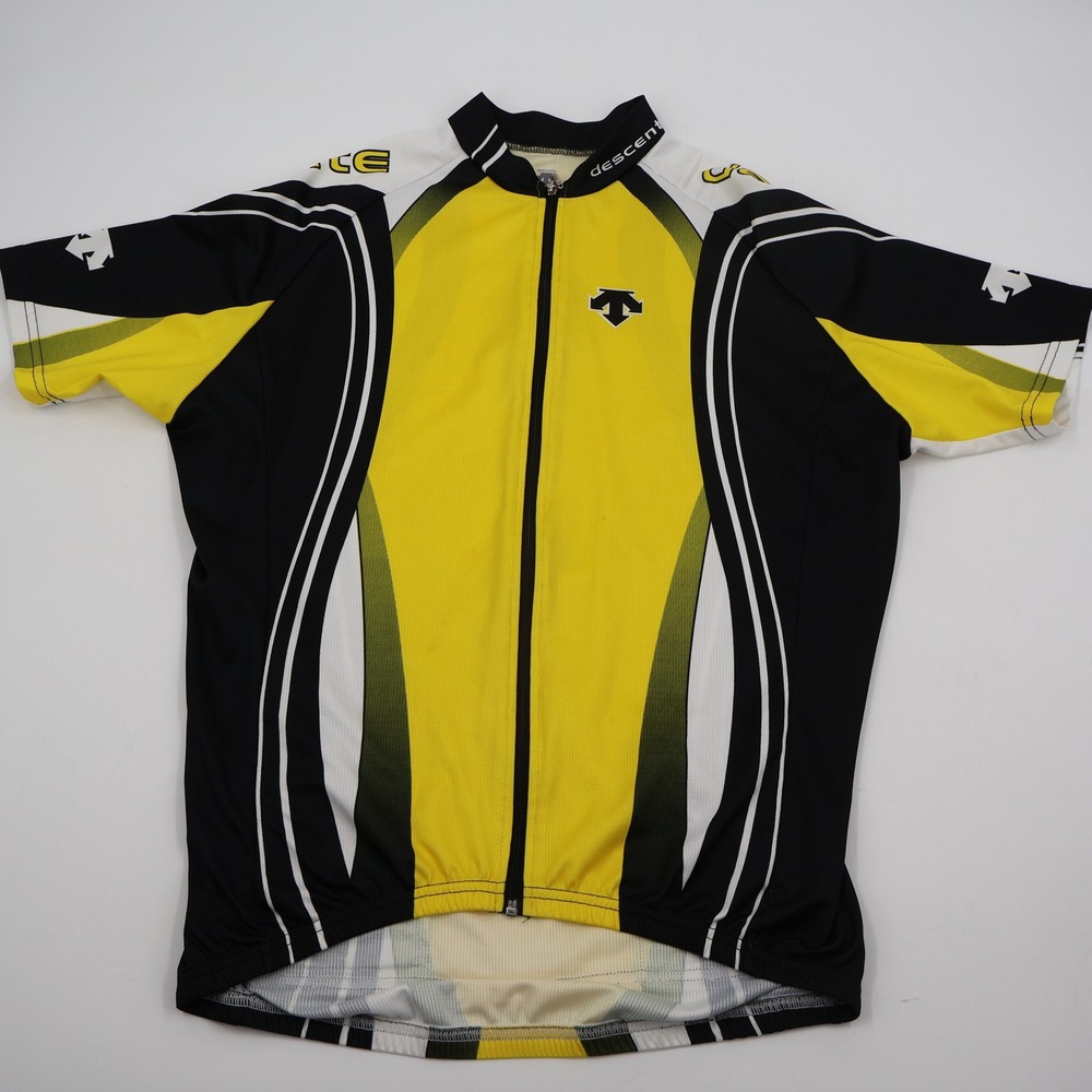 Descente Cycling Jersey Mens Size Medium Yellow Black Full Zip Short Sleeve